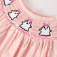Autumn Halloween Light Pink Ghost Embroidery Smock Girl Dress