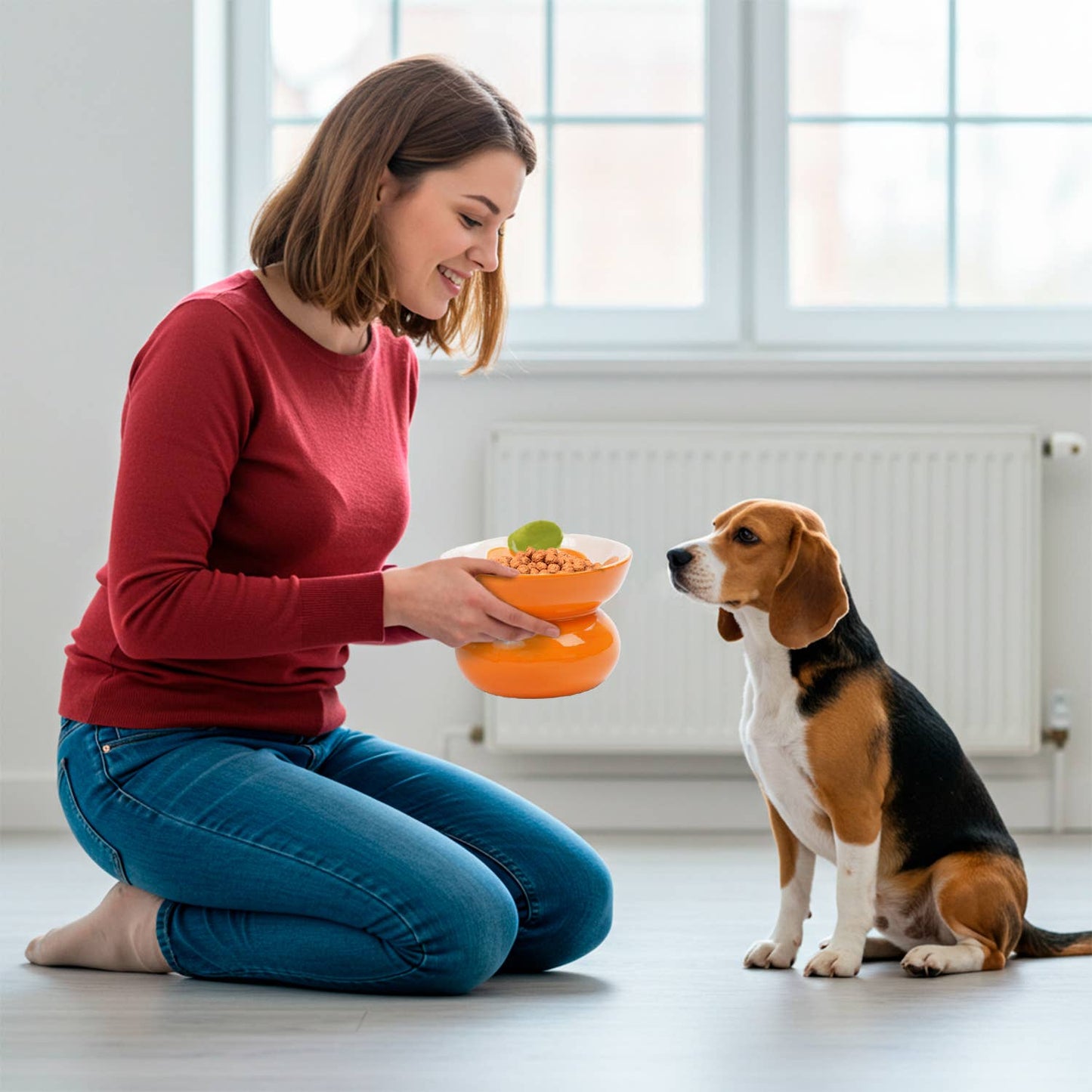 Orange Shaped Stoneware Elevated Pet Bowl