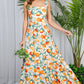 Shoulder Strap Ruffle Hem Orange Print Maxi Dress VD81567D