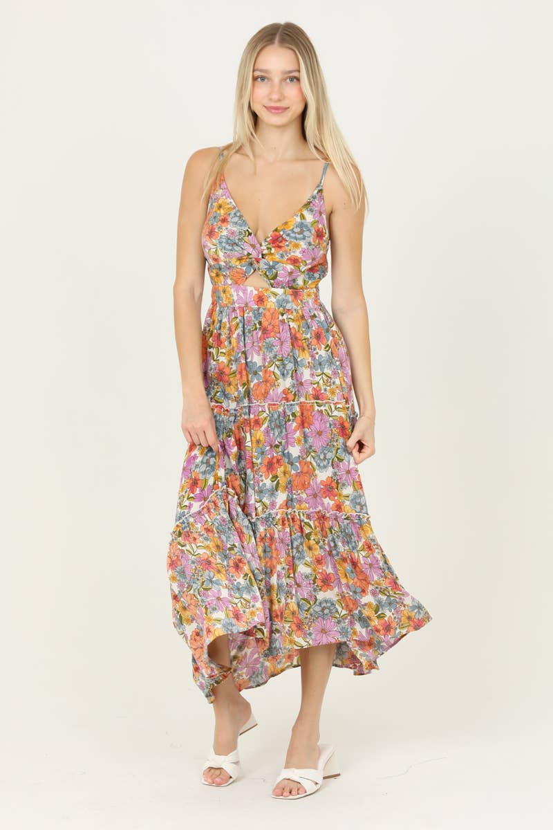 TWIST FRONT CUT OUT TIERED MAXI DRESS