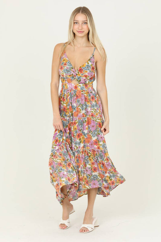 Twist Front Cut Out Tiered Maxi Dress