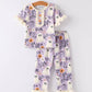 Halloween Ghost Floral Print Purple Ruffled Girls Pajamas