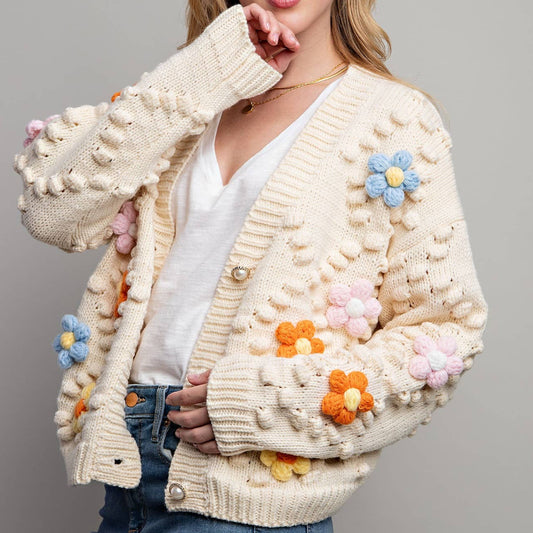 SWEET 3D FLOWER KNITTING CARDIGAN