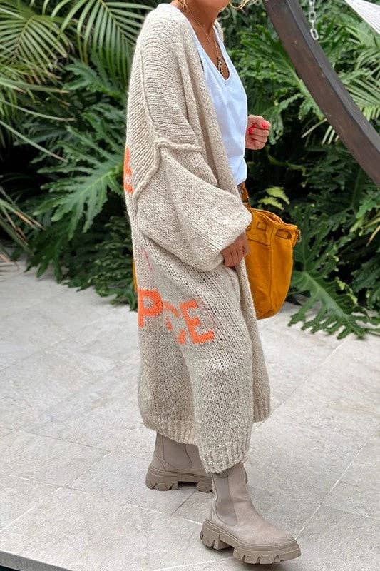 Love & Peace Exposed Seam Long Maxi Knit Cardigan