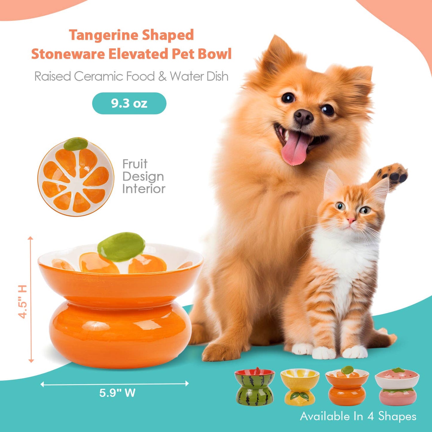 Orange Shaped Stoneware Elevated Pet Bowl