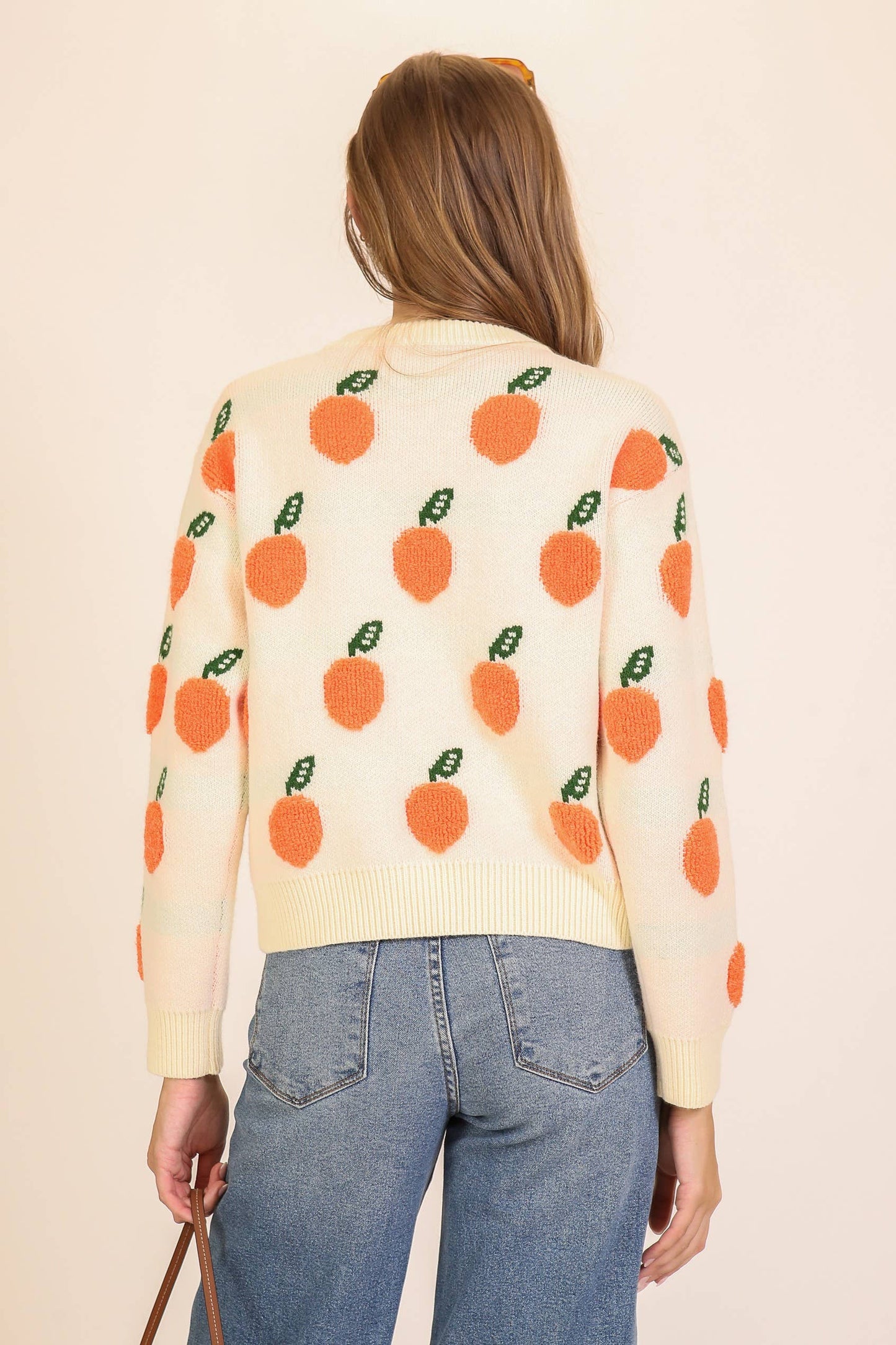 Playful Orange Pattern Knit Sweater