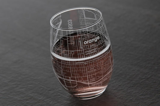 Custom Etched Orange  Map Stemless Wine Glass