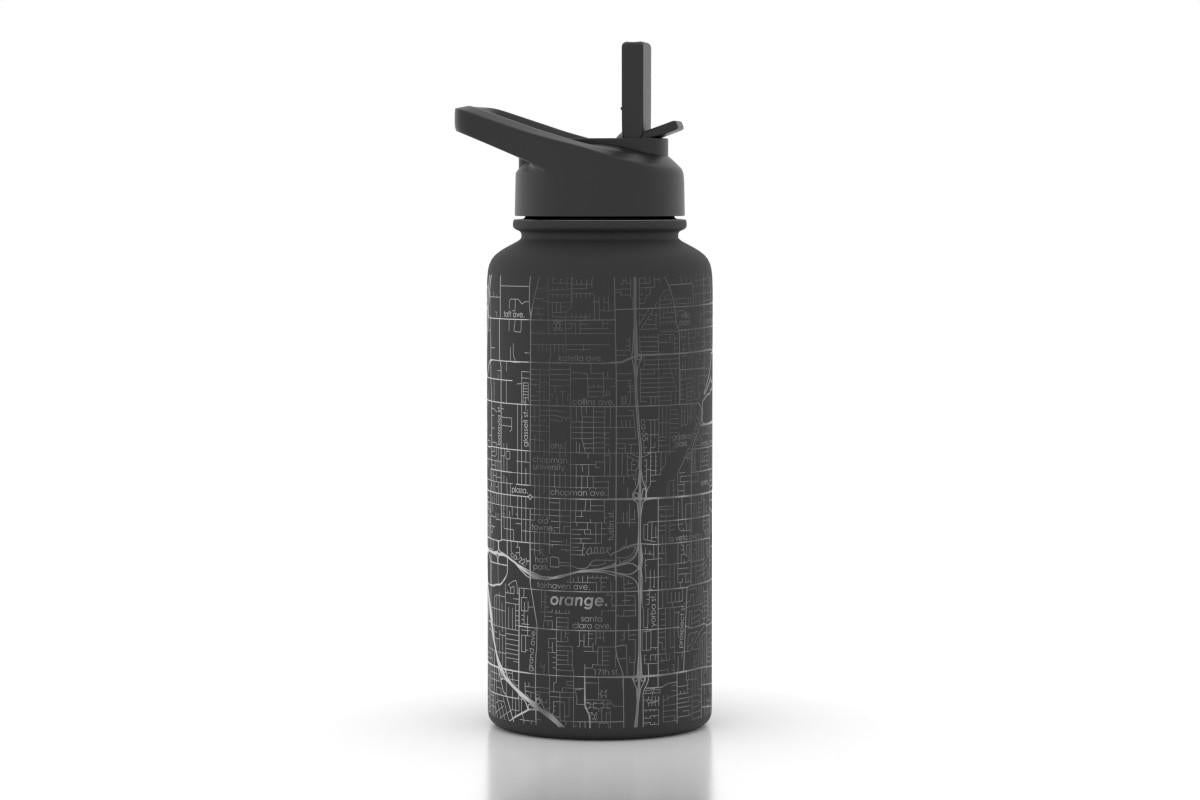 Custom Etched Orange Map Insulated Water Bottle- 32oz